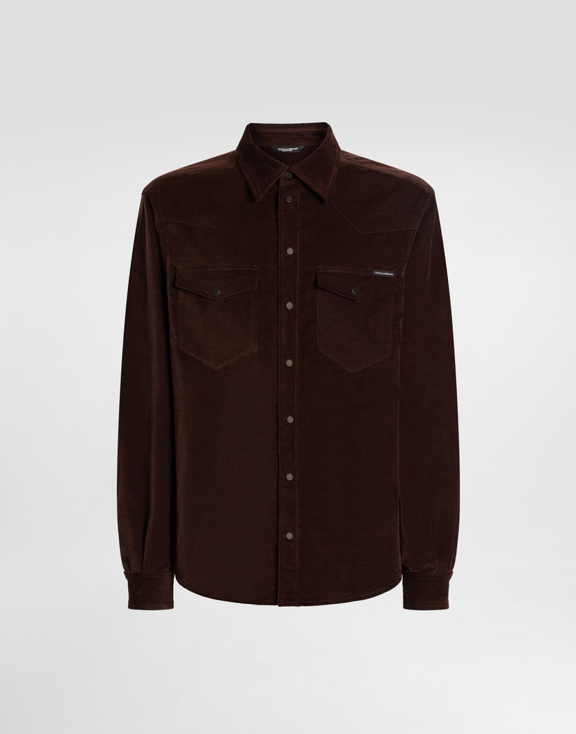 Риза Dolce & Gabbana Dolce & Gabbana Men's Fine-wale Corduroy Shirt Кафяво | G5MA1TGJ589R5515
