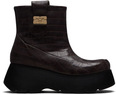 Кецове и обувки GANNI Kat Crocodile-Embossed Platform Low Boots with Buckle Кафяво | S3235, 0