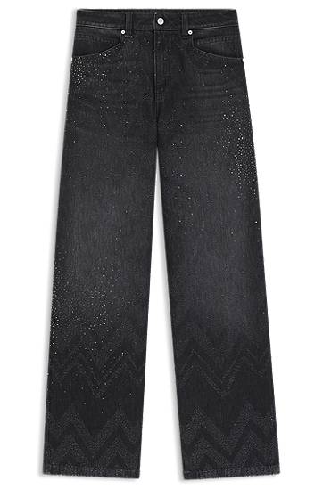 Wide-leg crystal-embellished denim jeans