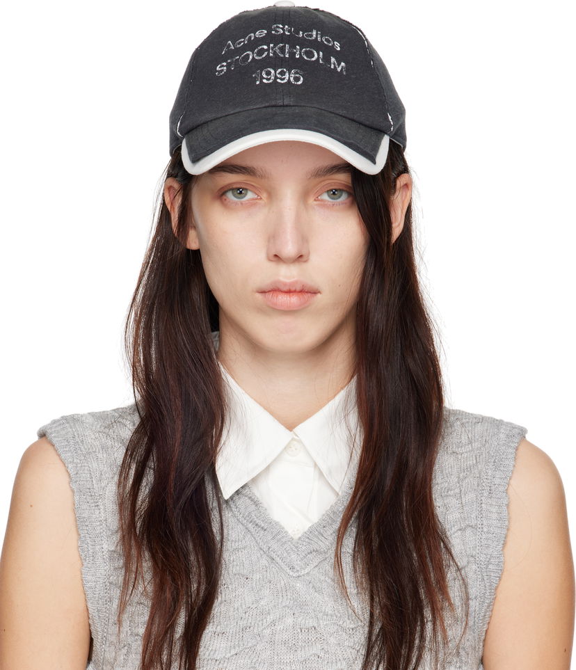 Шапка с козирка Acne Studios Logo Stamp Cap Черно | C40370-