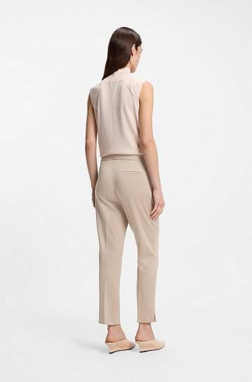 Панталони BOSS Slim-fit trousers in patterned performance-stretch jersey Бежово | 50555740, 1