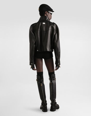 Яке бомбър Dolce & Gabbana Dolce & Gabbana Plongé Goat Leather Cropped Jacket Черно | F9S29LHULVJN0000, 2
