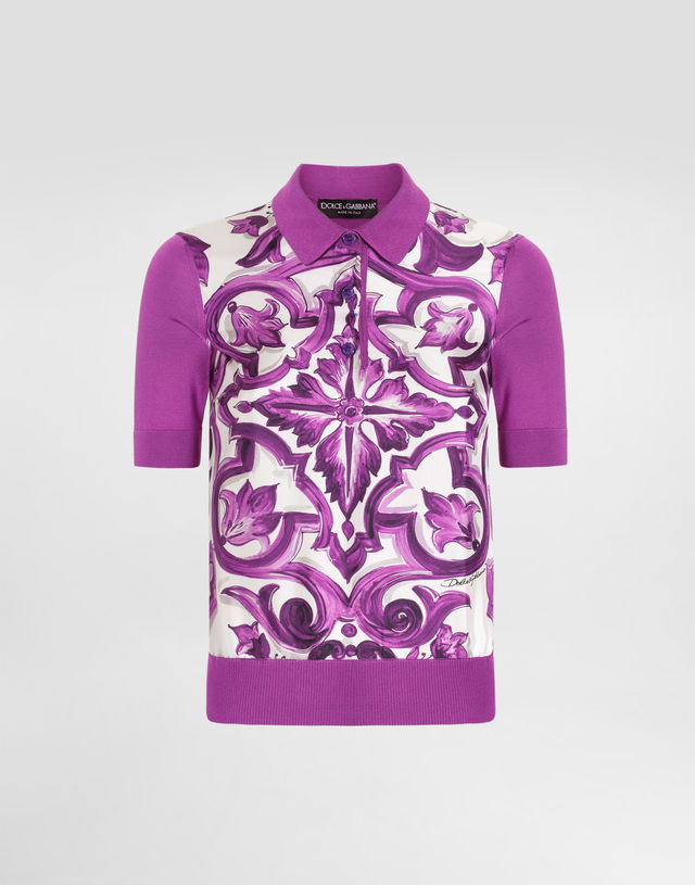 Dolce & Gabbana Women's Majolica Print Silk Polo Shirt