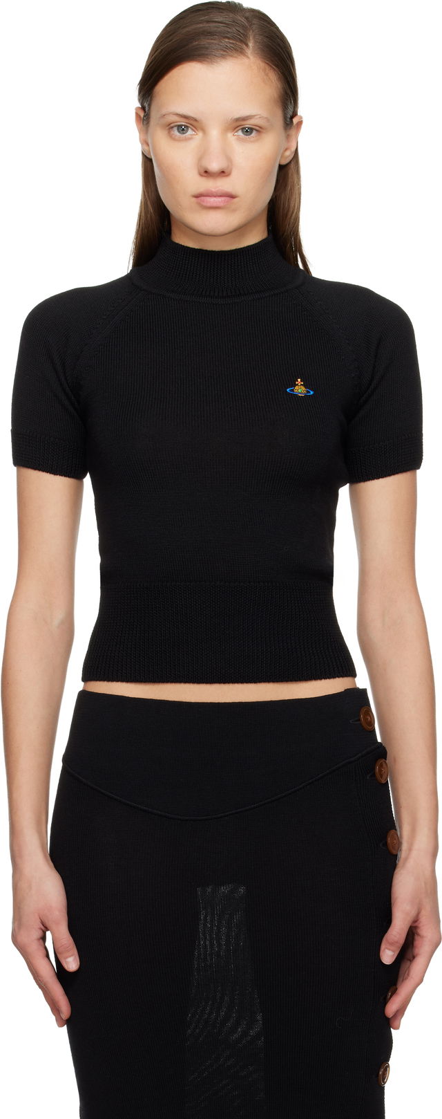 Vivienne Westwood Bea Ribbed Short Sleeve Cropped Turtleneck Top