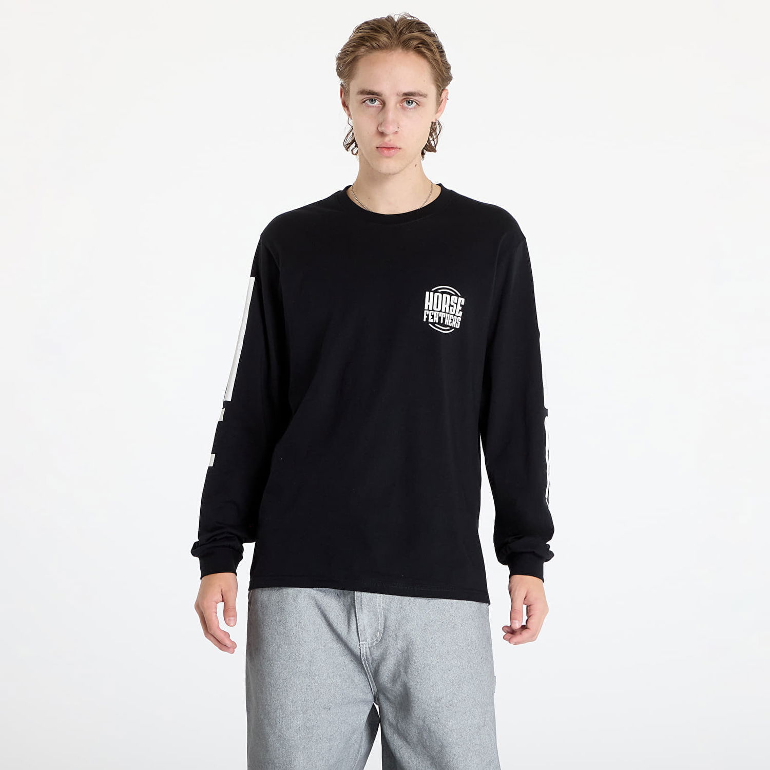 Тениска Horsefeathers Tall Typo Long Sleeve T-Shirt Black M Черно | SM1356A, 0