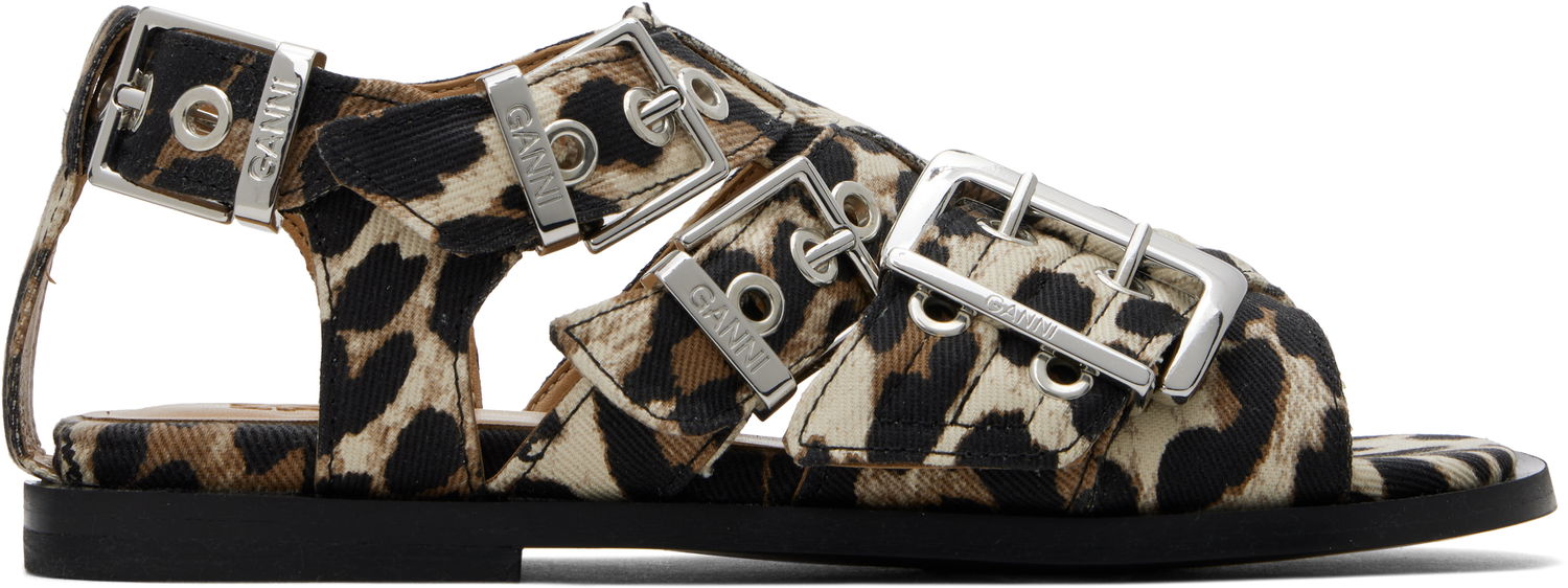 Pокля GANNI GANNI Buckle Strap Denim Sandals Бежово | S2936, 0