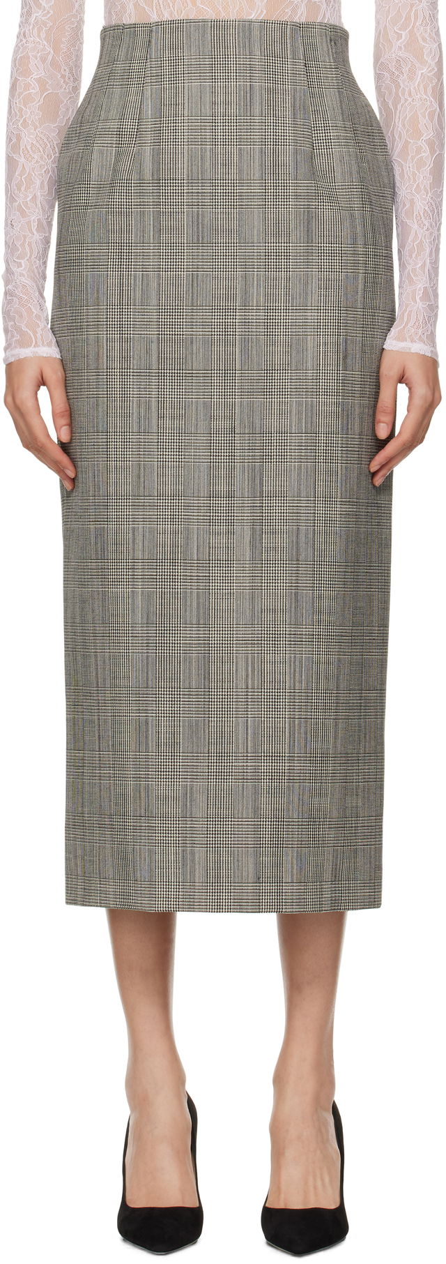 Houndstooth Print Contour Midi Skirt