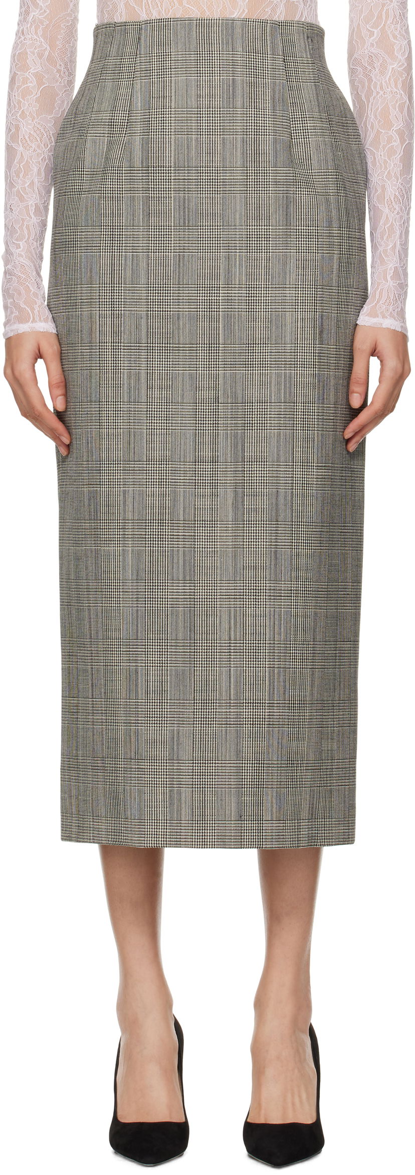 Пола WARDROBE.NYC Houndstooth Print Contour Midi Skirt Сиво | W3003F24PW