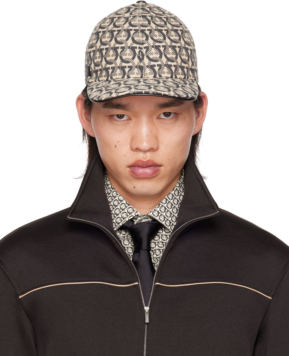 Шапка с козирка FERRAGAMO Off-White & Gray Gancini Baseball Cap Бежово | 725868, 0