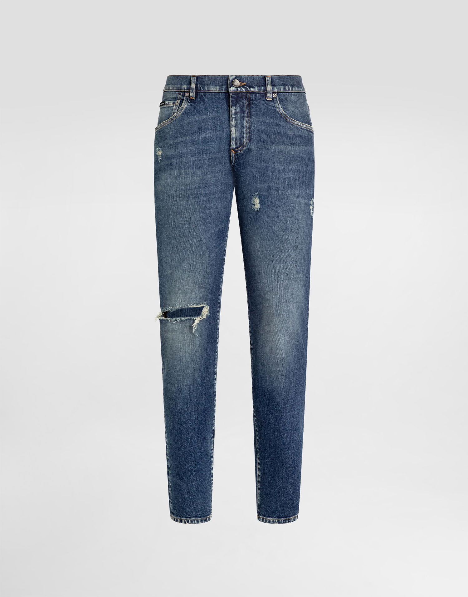 Дънки Dolce & Gabbana Dolce & Gabbana Slim-Fit Distressed Stretch Cotton Jeans Синьо | GY07CDG8NK4S9001, 0