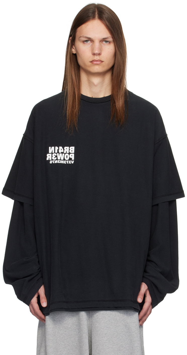 Тениска VETEMENTS Black Brainpower Inside-Out Layered T-Shirt Черно | UA65LS230B