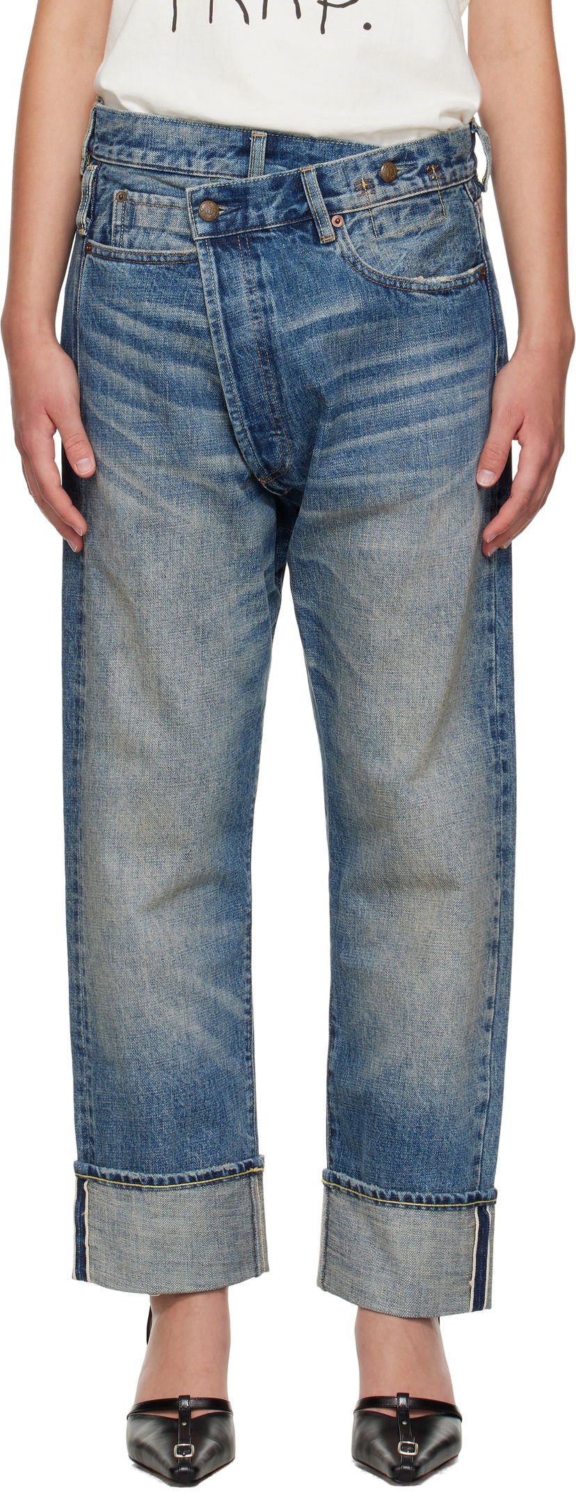 Дънки R13 R13 Cuffed Crossover Jeans Синьо | R13WD193-D324B