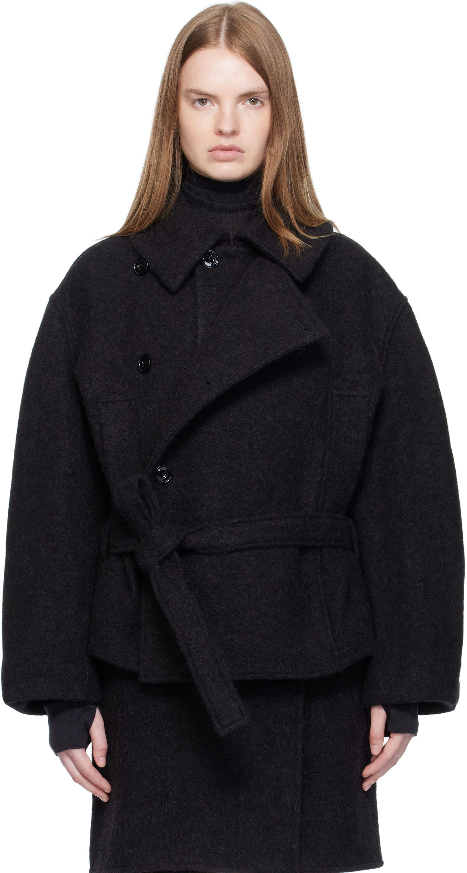 Палта LEMAIRE Short Asymmetrical Bathrobe Coat Черно | CO1149 LF504, 0
