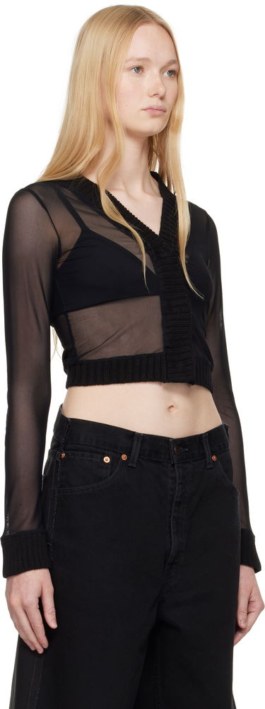 Пуловер Maison Margiela MM6 Maison Margiela Elastic Jersey Mesh Long Sleeve Cardigan Бежово | S62NH0041 S24423, 4