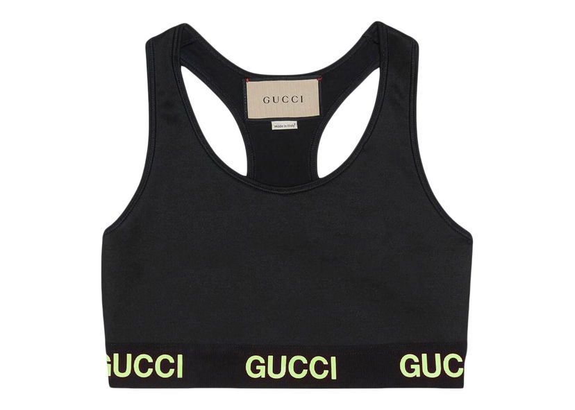 Съкратен топ Gucci Logo Jacquard Crop Top Black Yellow Черно | 693086 XJDS5 1131