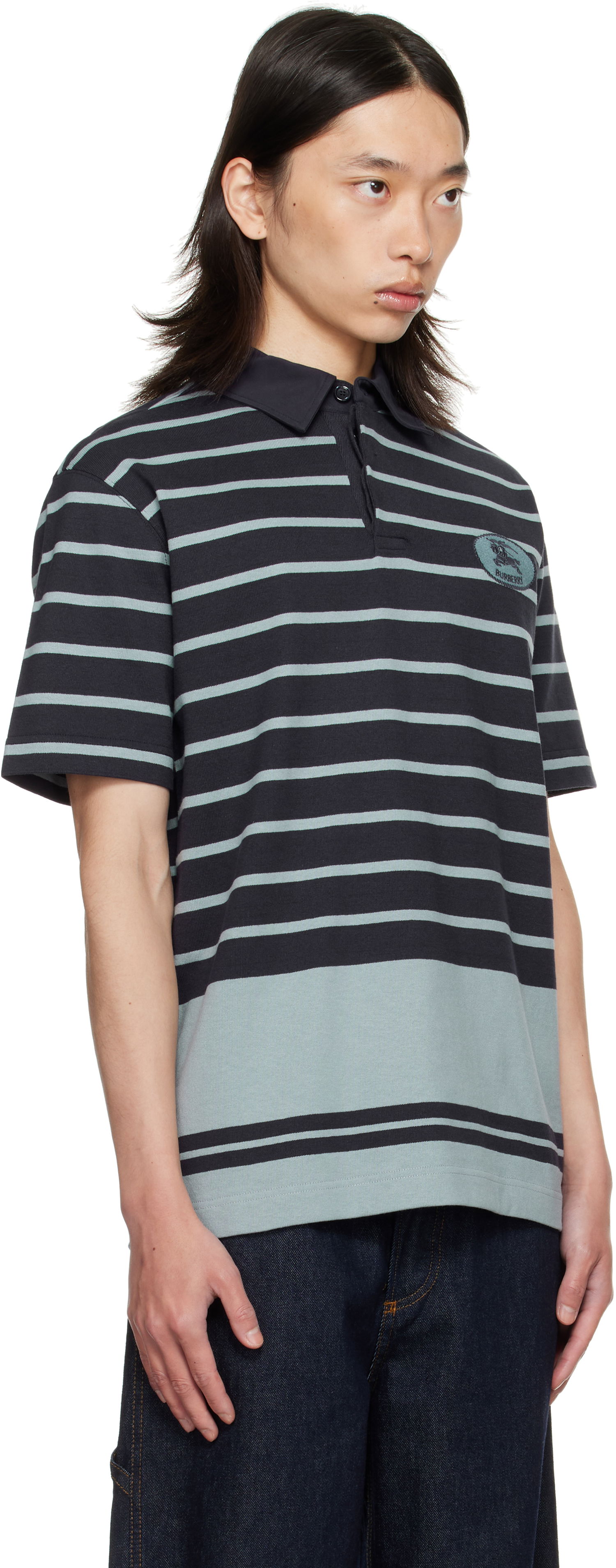 Поло тениска Burberry Burberry Index Stripe Polo Черно | 8110595, 1