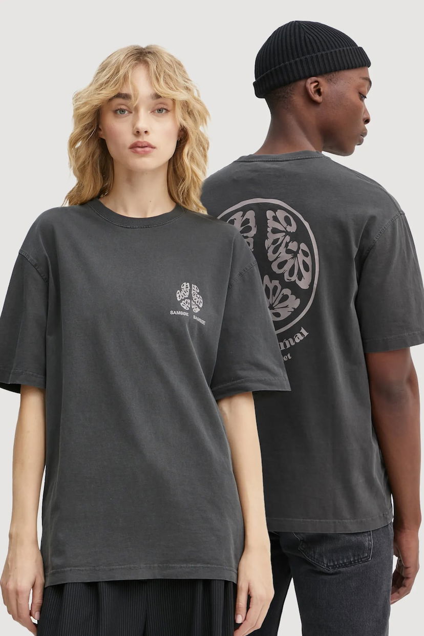 Тениска Samsoe Samsoe Printed Oversized Cotton SAJOURNAL T-Shirt Сиво | U24400006
