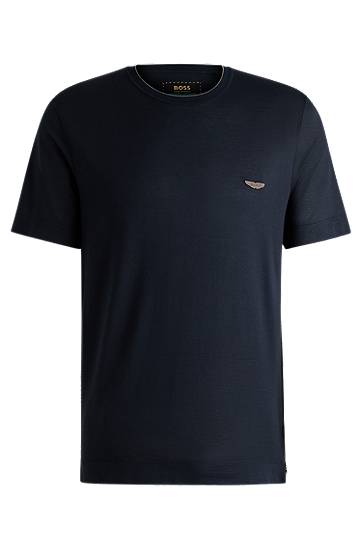 Тениска BOSS BOSS x ASTON MARTIN Cotton, Linen and Silk T-Shirt Тъмно синьо | 50537874, 0