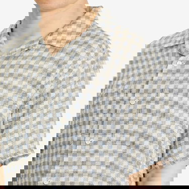 Риза BEAMS Beams Plus Open Collar Panama Plaid Linen Shirt, Size Large Синьо | 3801-0179-139-75, 5
