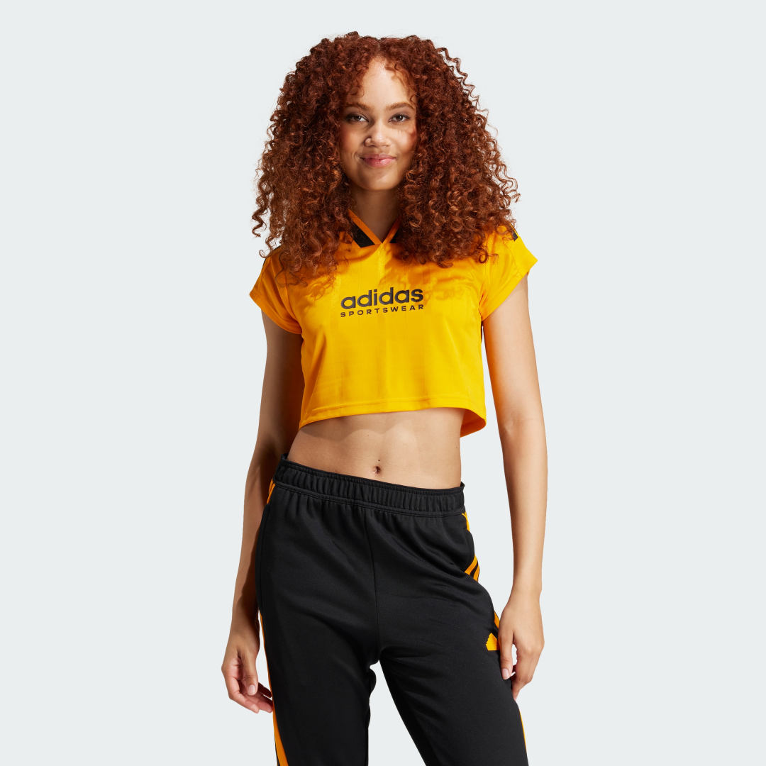 Съкратен топ adidas Performance Tiro 3-Stripes Cropped Jersey Жълто | IZ2089, 0