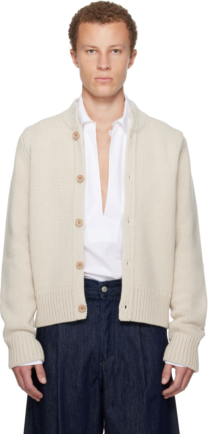 Пуловер Dries Van Noten Merino Wool Knitted Cardigan Бежово | 252-021247-2710