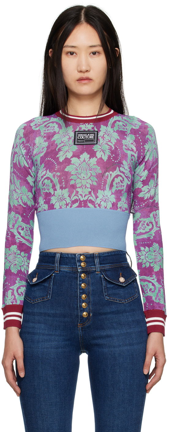 Съкратен топ Versace Jeans Couture Tapestry T-Shirt Лилаво | E73HAFM26ECM08H, 0