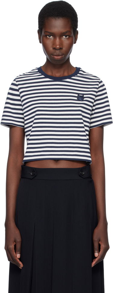 Съкратен топ MAISON KITSUNÉ Maison Kitsuné Fox Head Patch Striped Cropped T-Shirt Тъмно синьо | OW00110KJ0008, 0