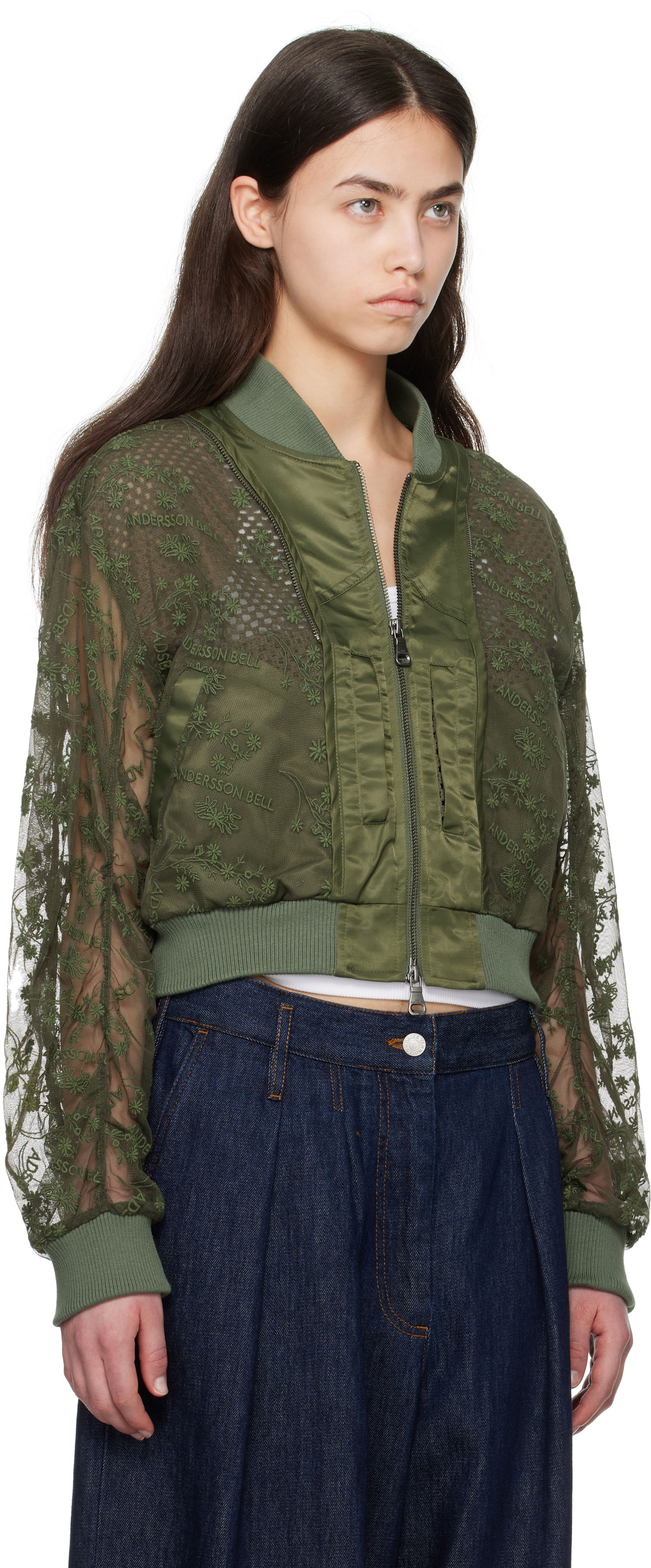 Яке бомбър Andersson Bell Andersson Bell Layered Logo Lace Short Bomber Jacket Зелено | awa703w, 1