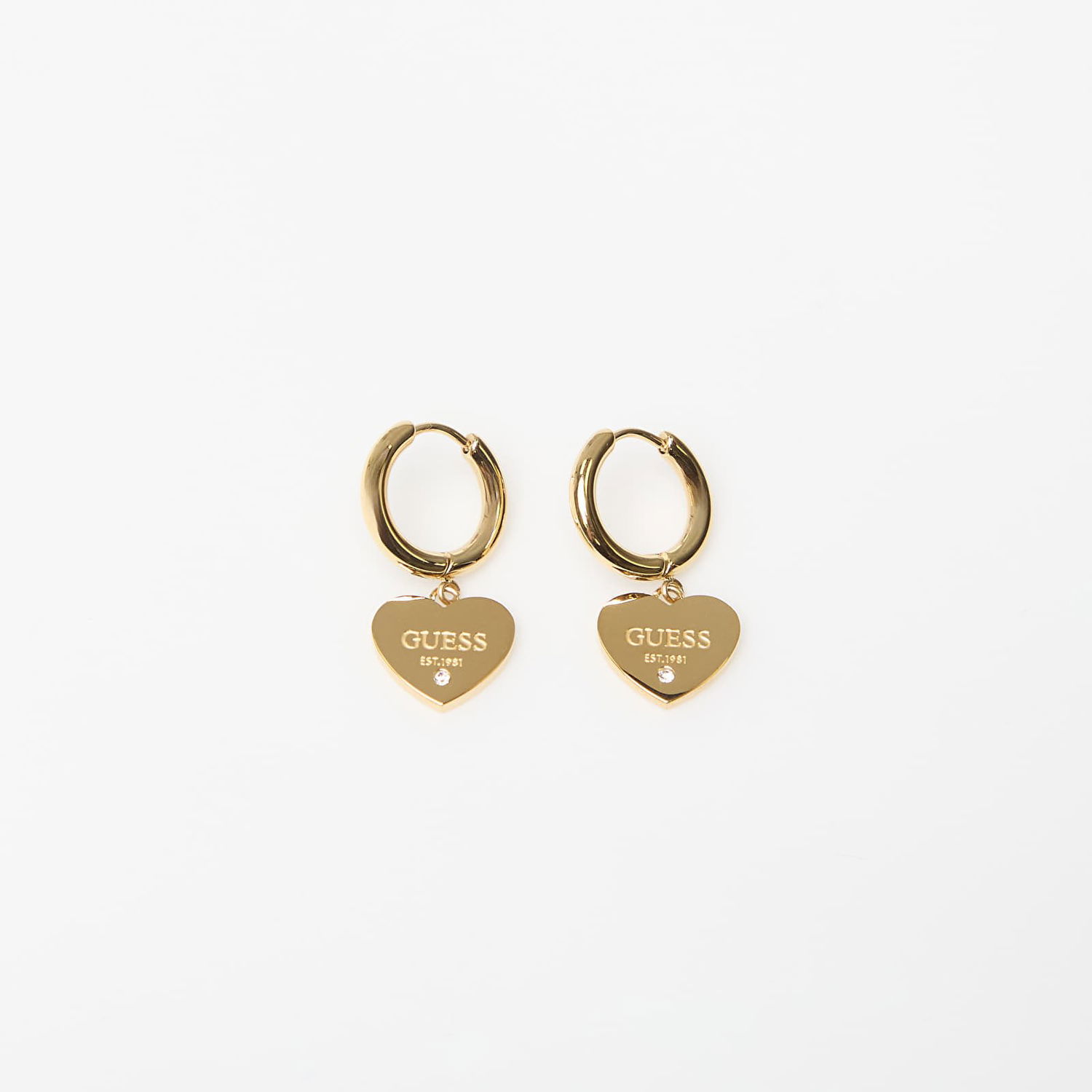 Обеци GUESS Huggie Me Heart Charm Hoop Earrings with Crystal Detail Жълто | JUBE03145JWYG-GOLD, 0