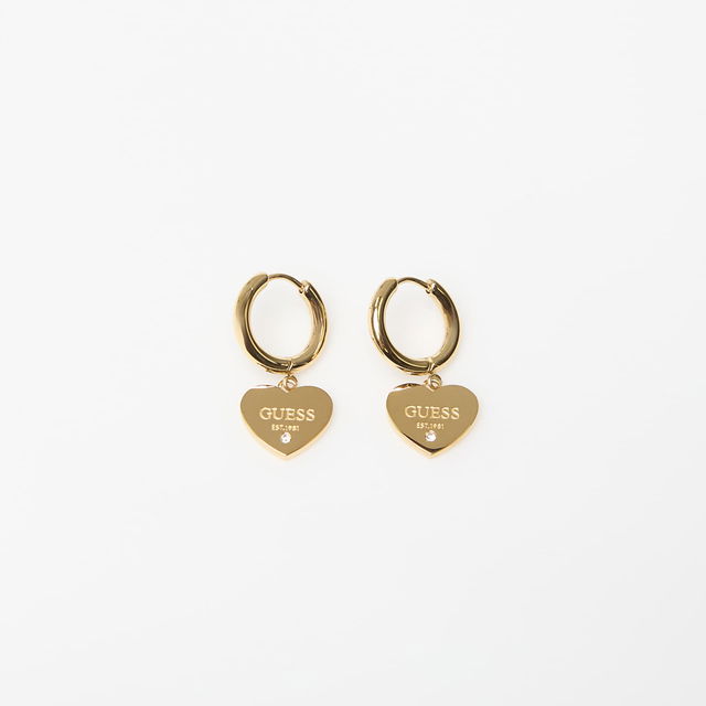 Huggie Me Heart Charm Hoop Earrings with Crystal Detail