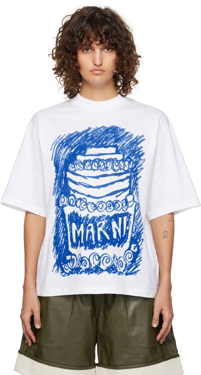 Тениска Marni Anniversary Graphic Print T-shirt Бяло | THJE0263P8 USCX12