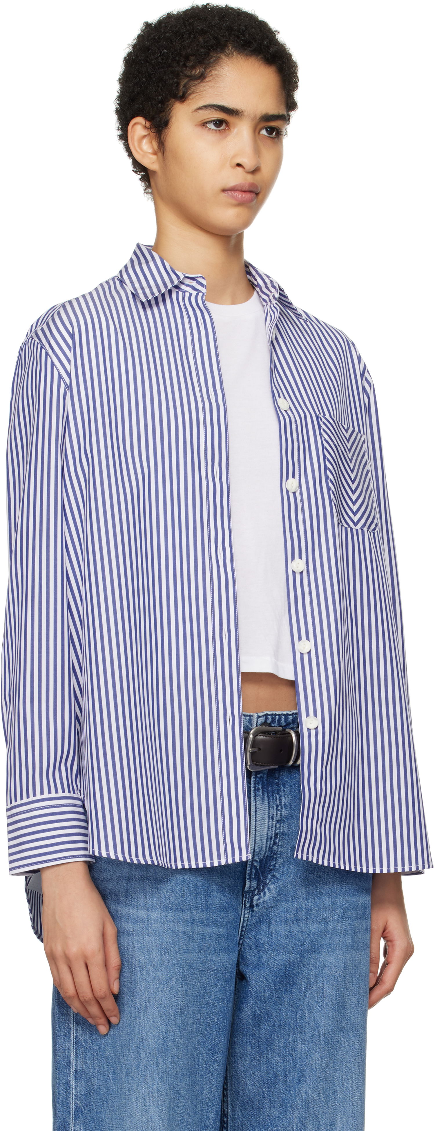 Риза rag & bone Striped Poplin Shirt Синьо | WAW22FA050ZE50, 1