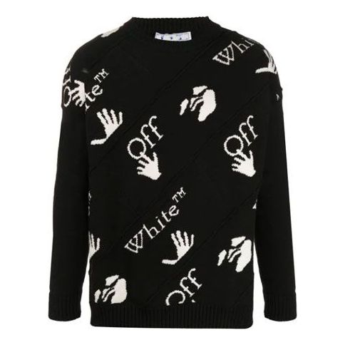 Пуловер Off-White Off-White Logo Intarsia Knit Sweater Черно | OMHE064F20KNI0011001