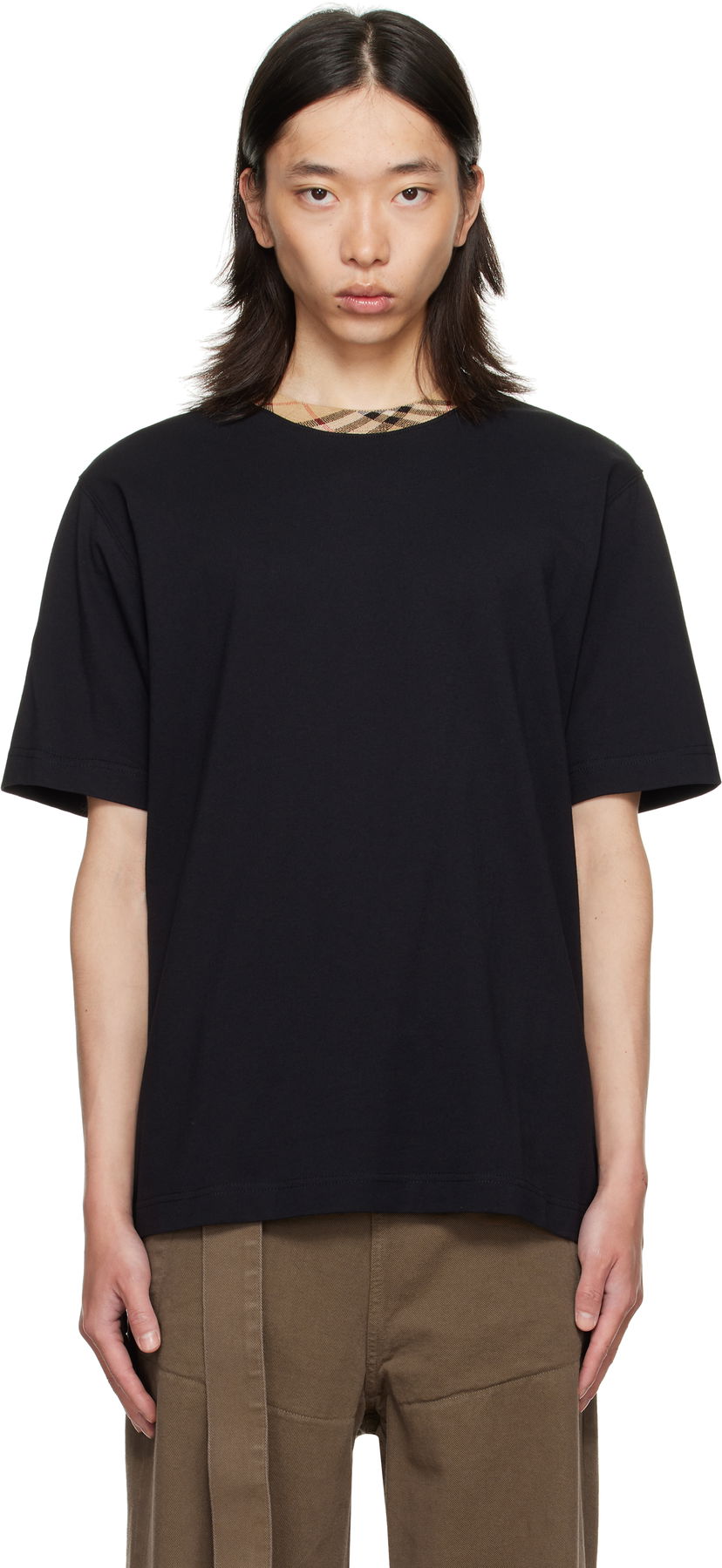 Тениска Burberry Burberry Check Trim Cotton T-Shirt Черно | 8110101