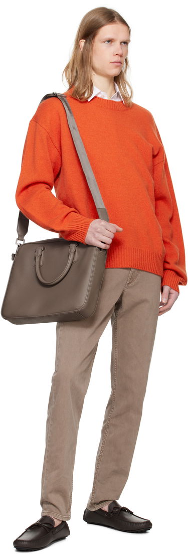 Чанта през рамо BOSS BOSS Grained Leather Briefcase Сиво | 50536146, 3