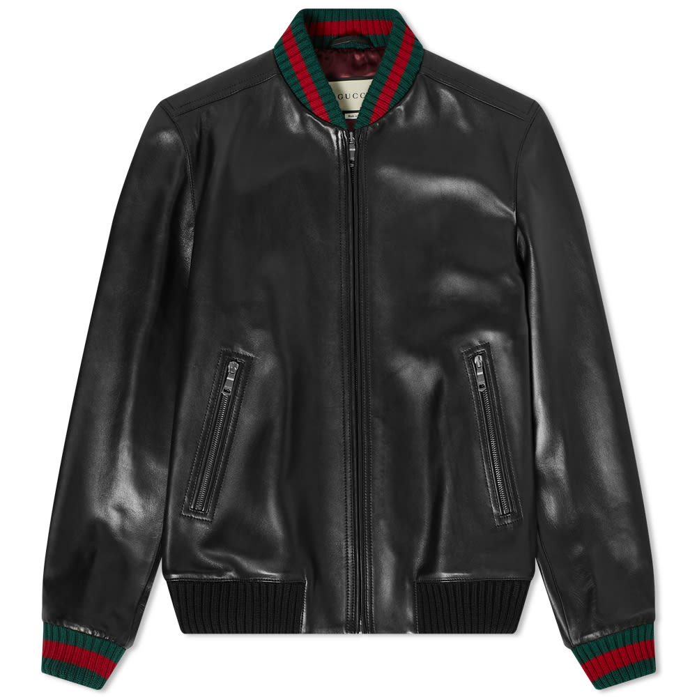 Яке бомбър Gucci GRG Taped Leather Bomber Jacket Черно | 431343-XG206-1060, 0