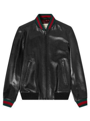 Яке бомбър Gucci GRG Taped Leather Bomber Jacket Черно | 431343-XG206-1060