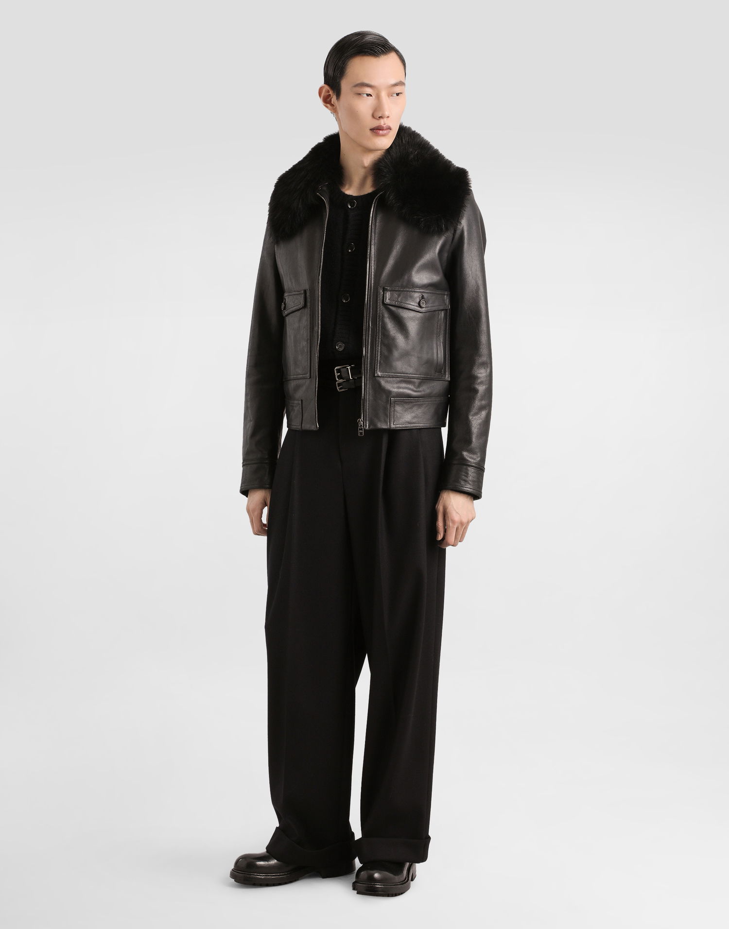 Панталони Dolce & Gabbana Dolce & Gabbana Pleated Wide-Leg Cuffed Hem Wool Trousers 50 Черно | GP168THU2A8N0000_1, 1