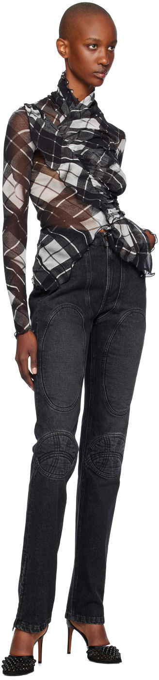 Риза Jean Paul Gaultier Jean Paul Gaultier Distorted Tartan Long Sleeve T-Shirt Черно | 24/31-F-TO237-T573-000201, 3