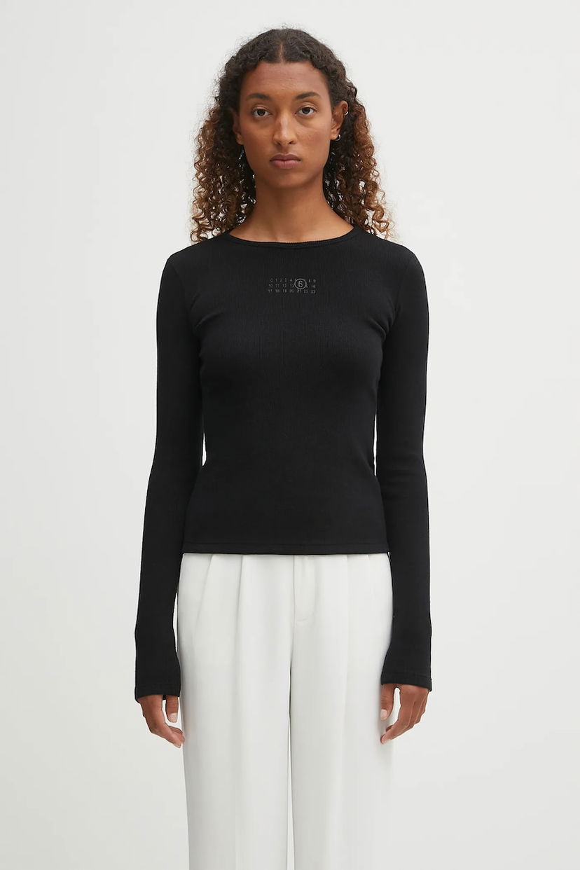 Тениска Maison Margiela MM6 Maison Margiela Slim-Fit Ribbed Long Sleeve T-Shirt Черно | S52NH0029.M20122.900