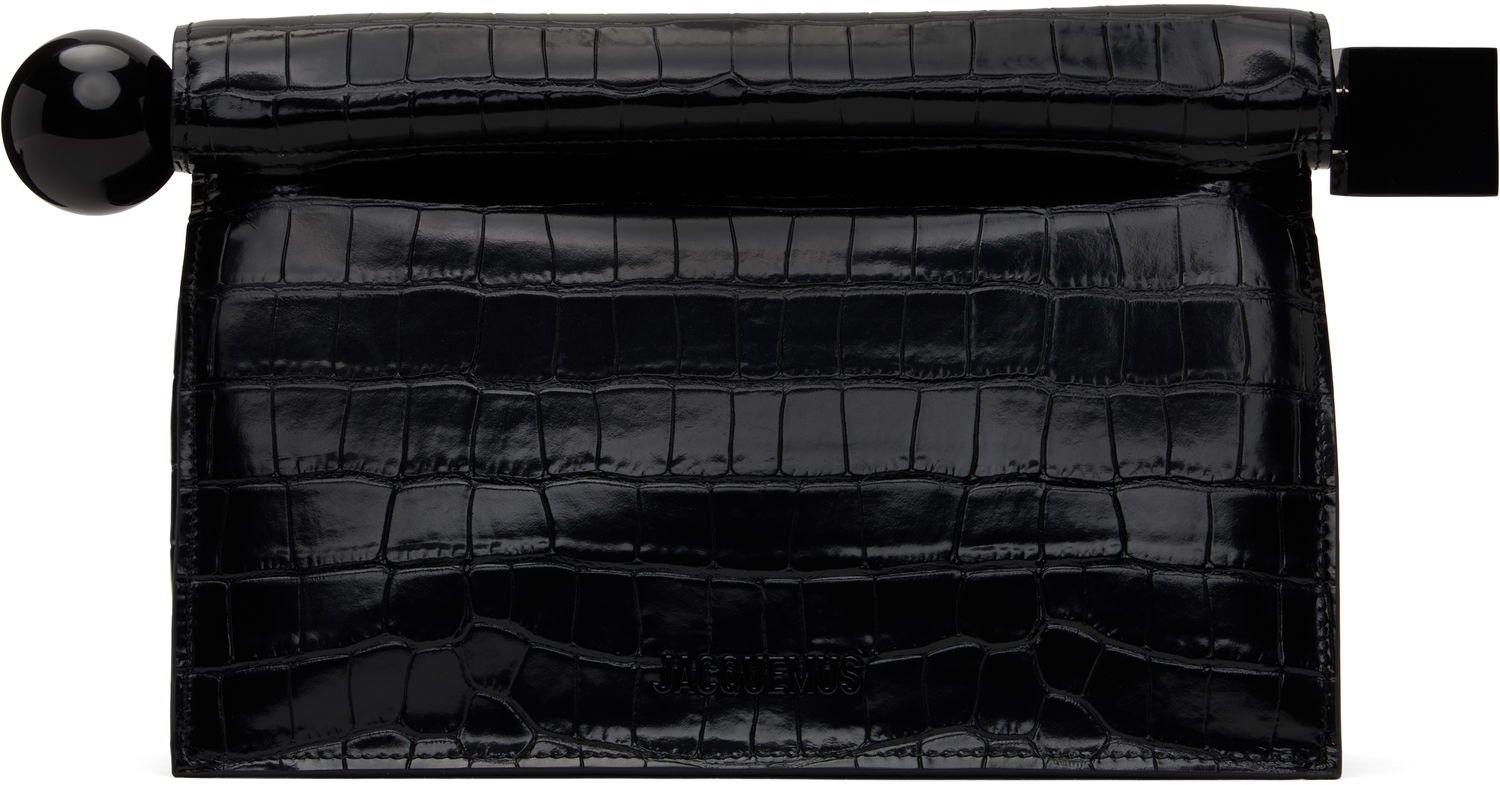 Дамска чанта Jacquemus Jacquemus 'The Rond Carré' Crocodile-Embossed Clutch Черно | 25E233BA356-4301, 0