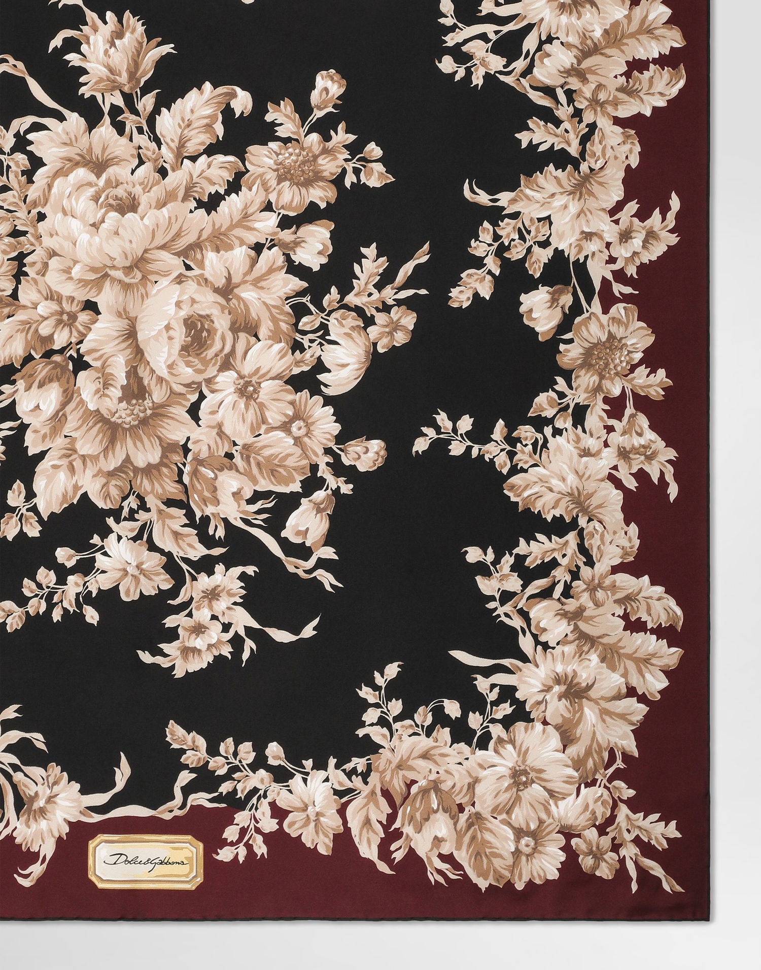 Шал Dolce & Gabbana Dolce & Gabbana 90x90 Floral Print Silk Twill Scarf Бургунди | FN090RGDC9DHH4OX, 1