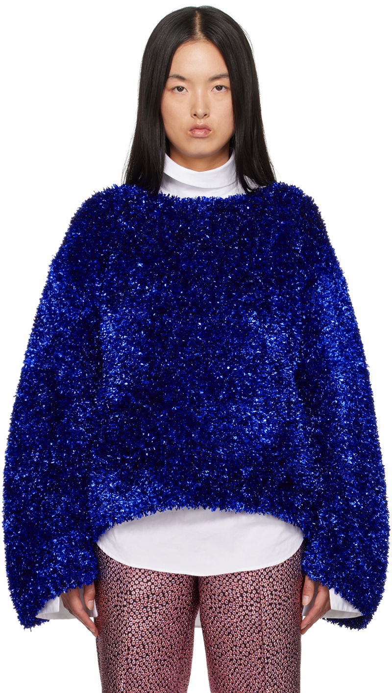 Пуловер Dries Van Noten Tinsel Sweater Синьо | 242-011244-9725, 0