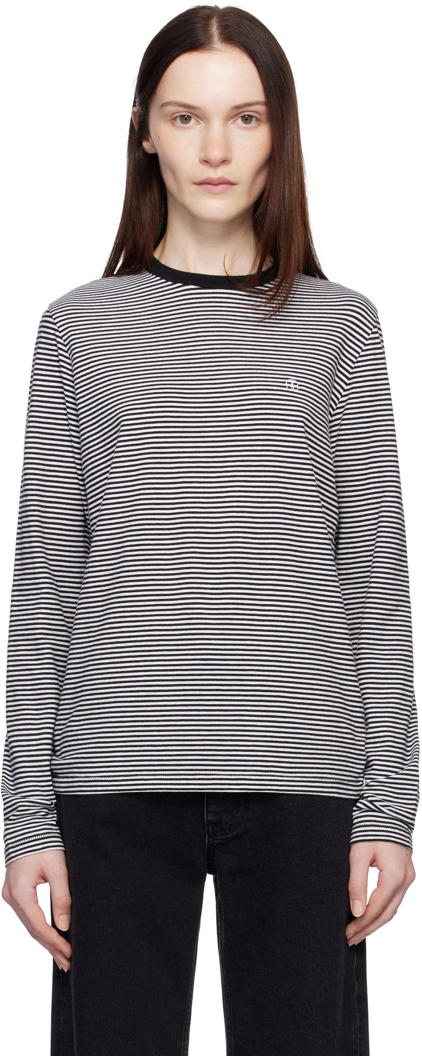 Тениска Anine Bing Rylan Striped Long Sleeve T-shirt Сиво | A-08-4280-074