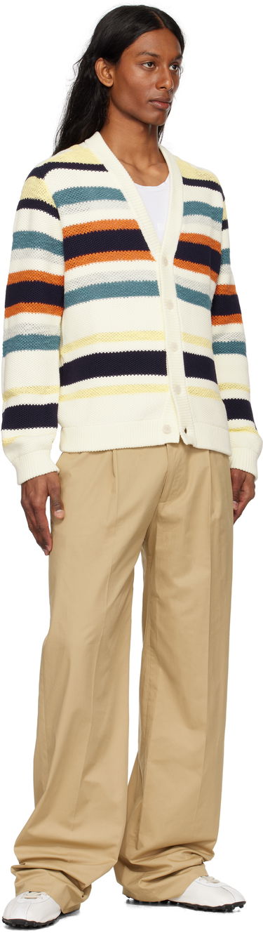 Пуловер MAISON KITSUNÉ Maison Kitsuné Comfort Striped Knit Cardigan Бяло | OM00506KT1129, 3