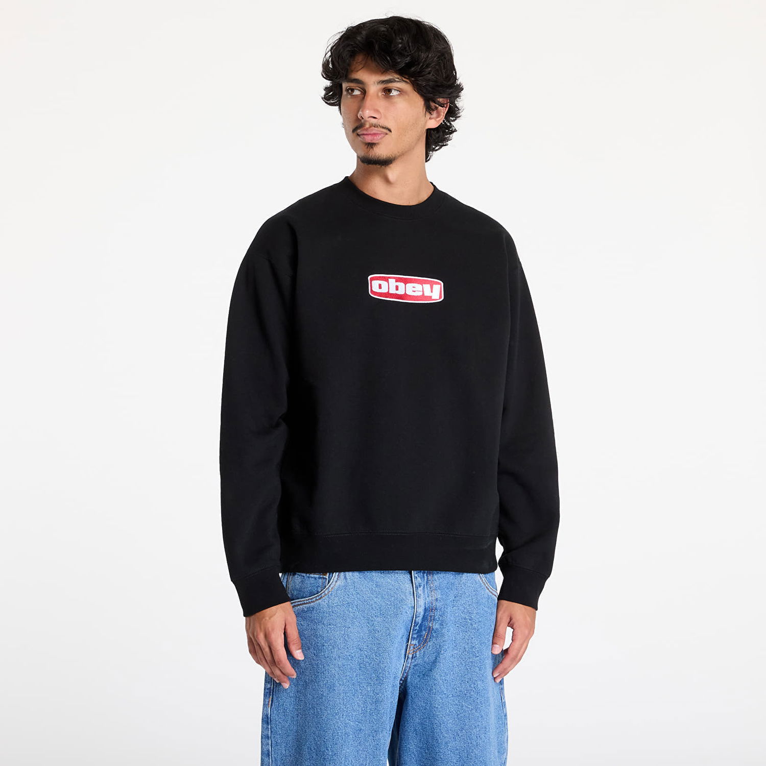 Суитчър OBEY Dago Crew Sweatshirt Black Черно | 112480153-BLK, 0