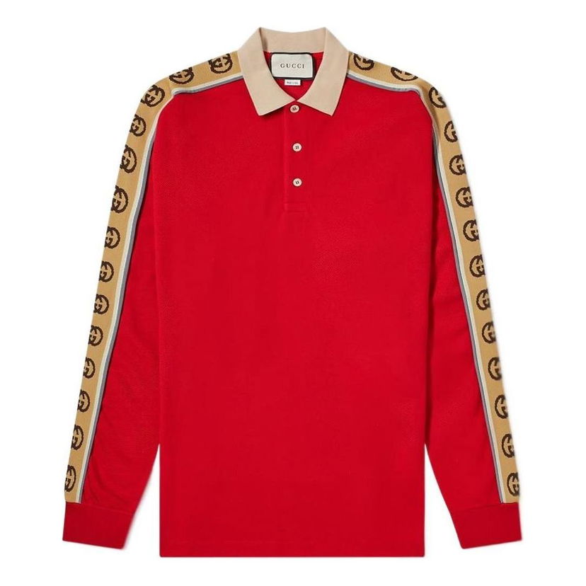 Поло тениска Gucci Gucci Long Sleeve Polo With Stripe Червено | 598955-XJB0Q-6057