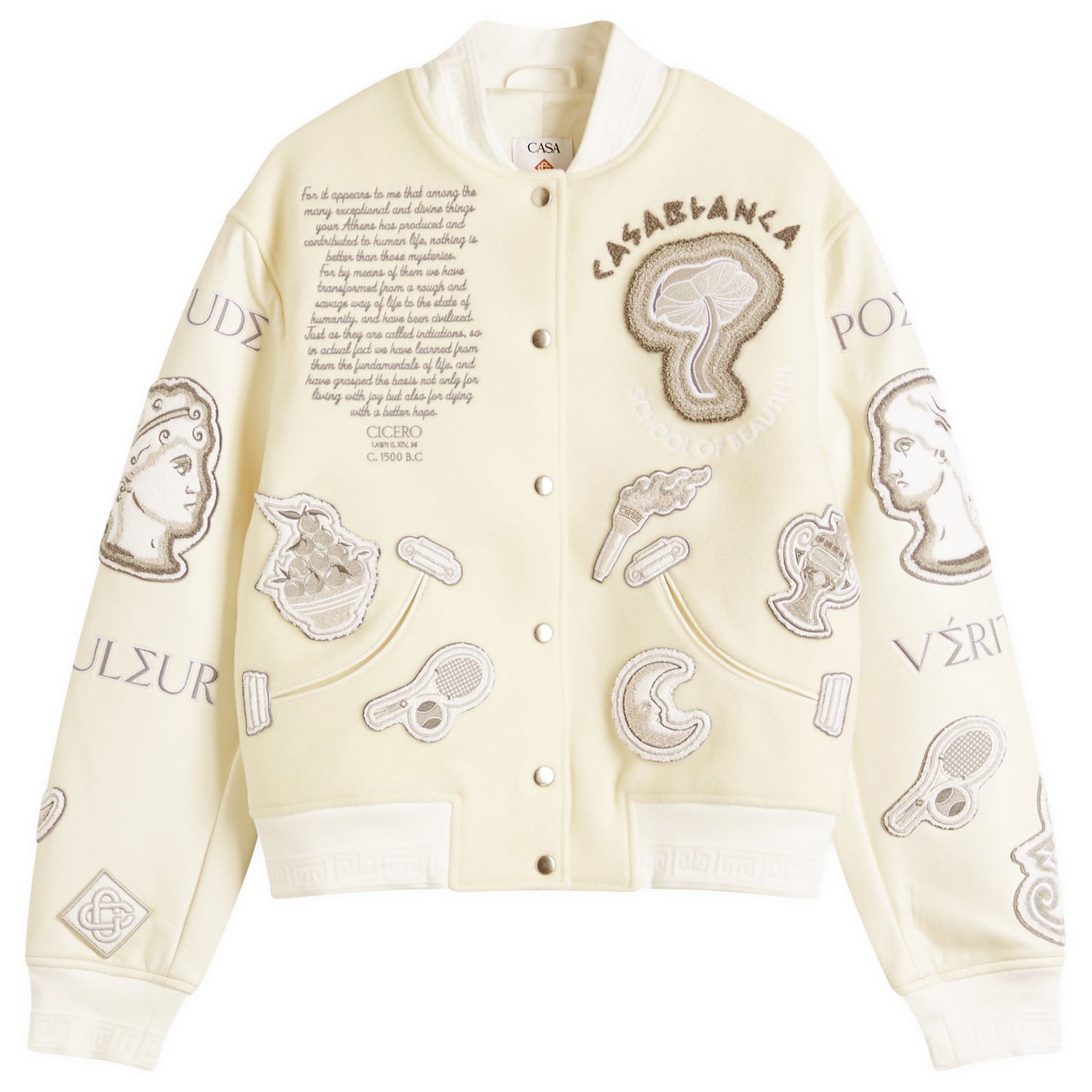 Яке бомбър Casablanca Casablanca Chenille Embroidered Patchwork Bomber Jacket, Size Large Бежово | U-WPS25-OT-131-01, 0