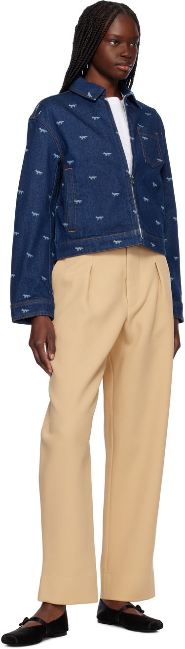 Яке бомбър MAISON KITSUNÉ Maison Kitsuné Zipped Cropped Denim Jacket Синьо | OW02104WD4014, 3
