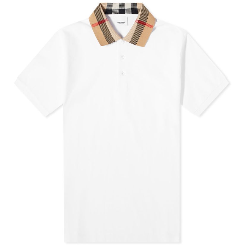 Поло тениска Burberry Check Collar Polo Бяло | 8071621A1464